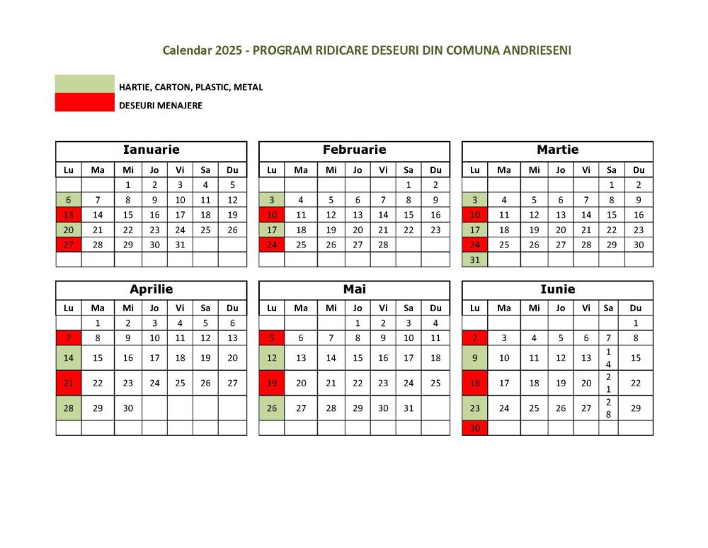 Program ridicare deșeuri în anul 2025